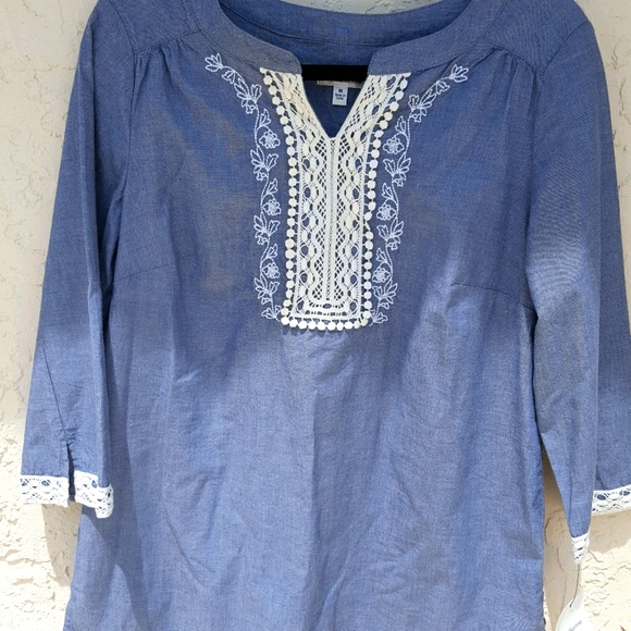 Croft & Barrow 100% Cotton Embroidered Blouse - Picture 1 of 15